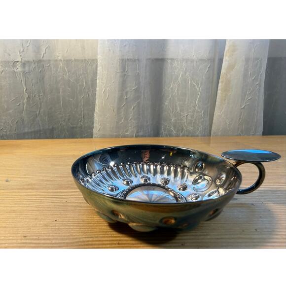 Vintage Silver Tone Tastevin Wine Taster Cup Sommelier Grapes Handle - Picture 1 of 5